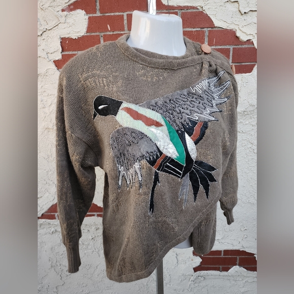 Small FIT Large ! vintage Grace by Starr DUCK bird long sleeve wrap sweater - Picture 3 of 16